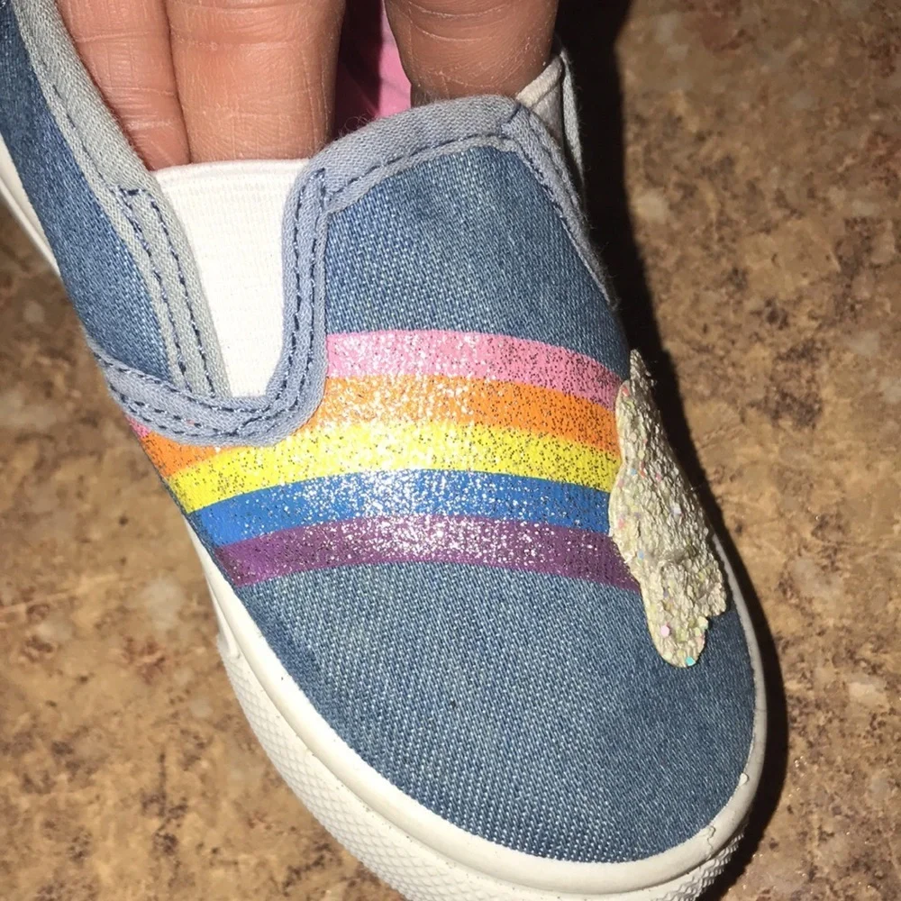 NWOT Girl’s Rainbow Canvas Slip-Ons